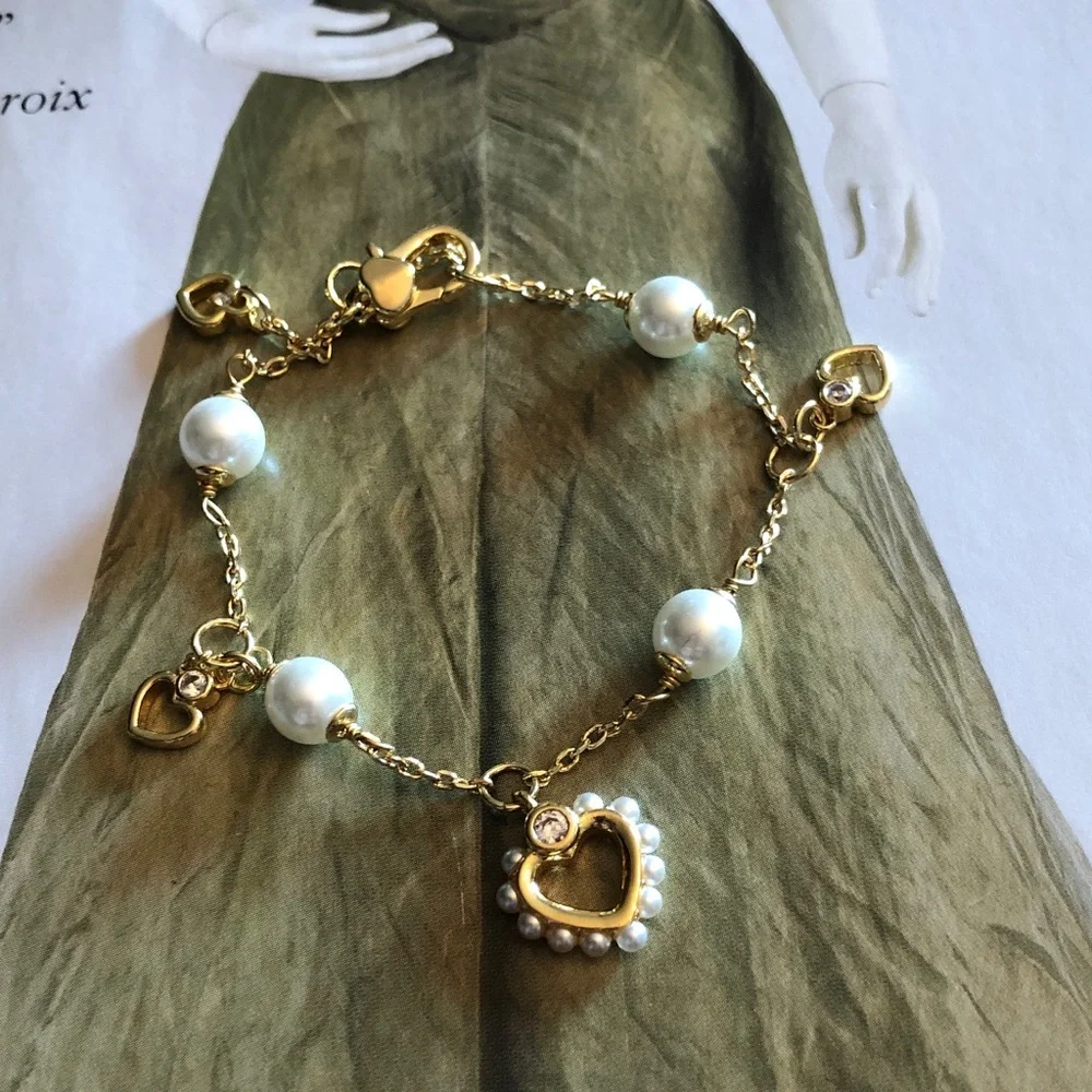 Authentic New with tag. kate spade Gold Pearl Bracelet with Heart Charm - Picture 7 of 8